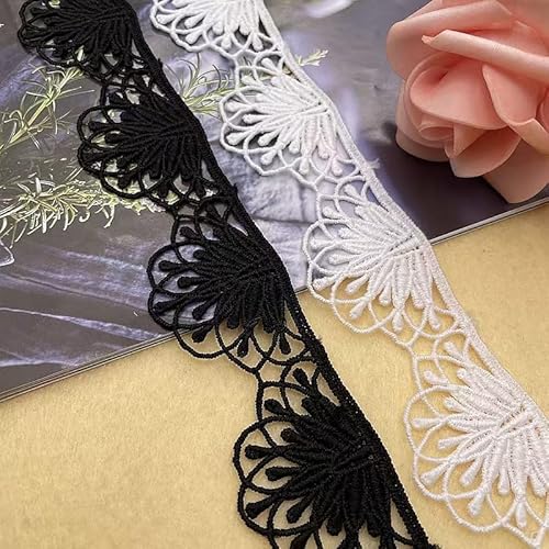 Yulakes 5 Yard 3.8cm Weiß Schwarze Baumwolle spitzenband Vintage Häkelband Spitze Borte Häkelspitze Häkel-Borte Spitzenband für Nähen Handwerk Hochzeit Deko Scrapbooking Geschenkbox (weiß) von Yulakes