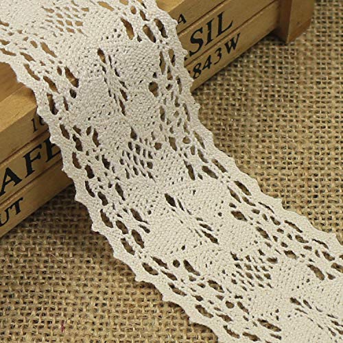 Yulakes 5 Yard 5cm Baumwolle spitzenband Vintage Häkelband Spitze Borte Häkelspitze Häkel-Borte Spitzenband für Nähen Handwerk Hochzeit Deko Scrapbooking Geschenkbox-Y05005 von Yulakes