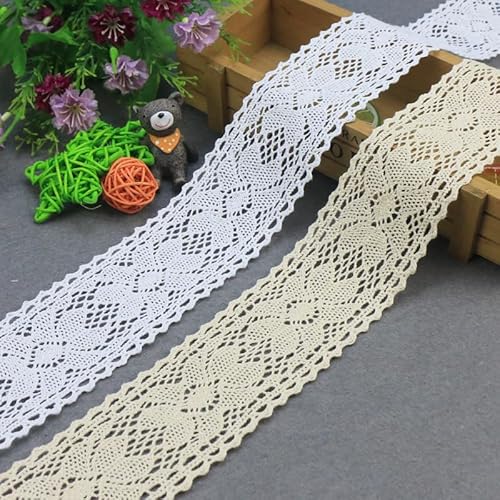 Yulakes 5 Yard 6cm Baumwolle spitzenband Vintage Häkelband Spitze Borte Häkelspitze Häkel-Borte Spitzenband für Nähen Handwerk Hochzeit Deko Scrapbooking Geschenkbox (Beige) von Yulakes