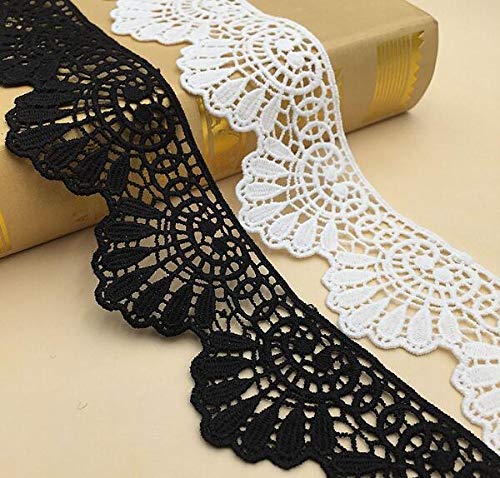 Yulakes 5 Yard 6cm Weiß Schwarze Baumwolle spitzenband Vintage Häkelband Spitze Borte Häkelspitze Häkel-Borte Spitzenband für Nähen Handwerk Hochzeit Deko Scrapbooking Geschenkbox (Schwarze) von Yulakes