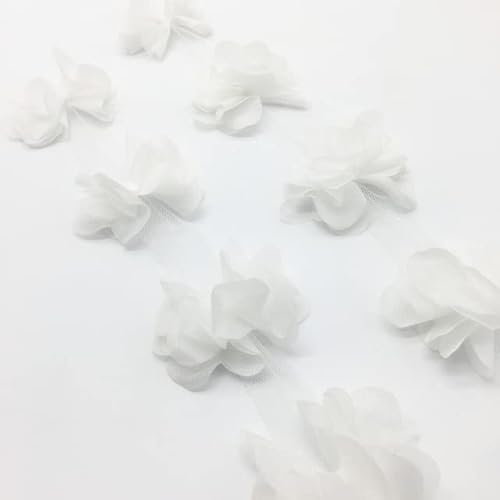 Yulakes 5 Yards 60 Stück 3D Chiffon Cluster Blumen DIY Spitzenbesatz Spitzenband Spitzenbordüre für Hochzeitskleid Brautstoff Spitzenborte Stoff DIY Nähen Stoff (Weiß) von Yulakes