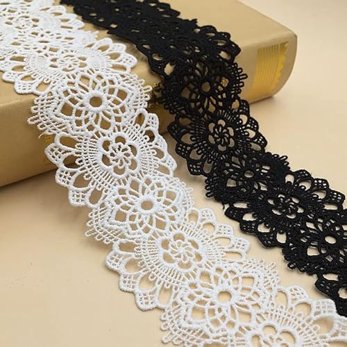 Yulakes 5 Yards Milchseide embroidery Gittergewebe Spitzenborte Spitzenband Spitzenbordüre Stoff Spitze Zierband Blume Borte für Handwerk Dessous Hochzeitskleid Hochzeit Dekor 5.7cm (Schwarz) von Yulakes