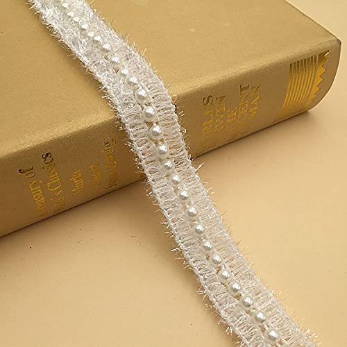 Yulakes 5 Yards Perlenband Spitzenband Spitzenborte Borte Bände, Perlenborte Strass Perle Spitzenbordüre Applikation Kleidung Gürtel Nähen Zubehör für DIY Dekoband Kleidung Kleid Craft (Weiß) von Yulakes