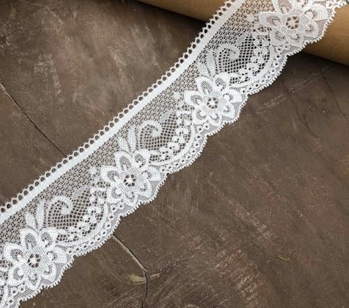 Yulakes 5 Yards Weiß Elastizität Spitzenborte Spitzenband Spitzenbordüre Zierband Spitze Blume Borte für Handwerk Dessous Hochzeitskleid Hochzeit Dekor 5cm Breite von Yulakes