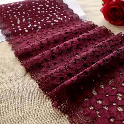 Yulakes 5 Yards hohle Stickerei Stretch Spitze Blume Borte Spitzenbordüre Spitzenband Spitzenbesatz für Braut und Hochzeits dekorationen Nähen Heimwerken und Basteln (Rotwein) von Yulakes