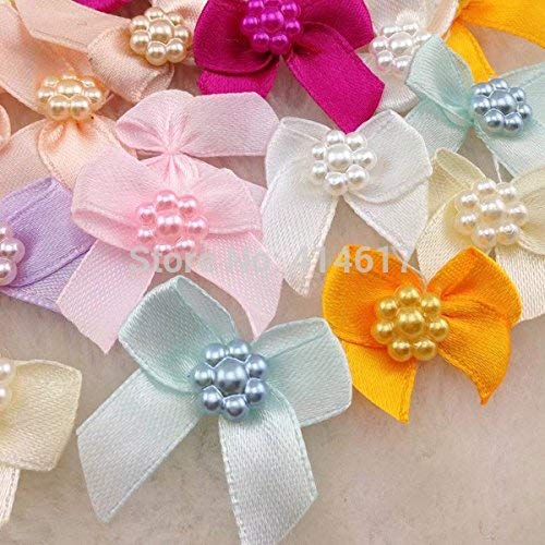 Yulakes 50 Stücke Mini Satin Schleifen Satinschleifen Deko Schleifen mit Perle Bowknot Klein Satin Band Schleife für Hochzeit Deko Karten DIY Basteln Haar Bogen Hut Handwerk von Yulakes