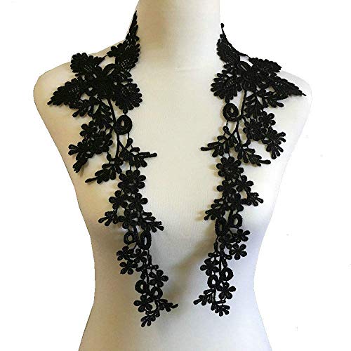 Yulakes Gestickte Spitze Ausschnitt Ansatz Spitzenkragen Einsatzkragen Kragen Verzieren Lace Collar Applique Patches Trim Embellishments Für Kleid DIY Handarbeit (Schwarz) von Yulakes