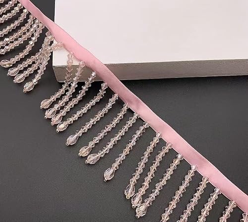 Yulakes Strassband, Diamant-Glasperlen, Quaste, Strass-Fransen, Kristall-Perlen, Fransenbesatz, Nähen, Perlenfransen für DIY-Kleidung, Hochzeitsdekoration, 5,5 cm (Rosa) von Yulakes