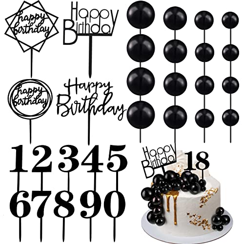 38 Stück Ball Kuchen Dekorationen Set, Acryl Happy Birthday Cupcake Picks Zahl 0-9 Zahnstocher Ball Shaped Insert Toppers für Urlaub Halloween Jubiläum Party Favors Supplies (Schwarz) von Yulejo