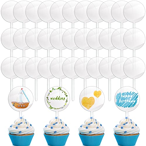 5,1 cm runde Acryl-Kuchenaufsätze, sechseckig, Mini-Kuchendekoration, transparent, blanko, DIY-Party, Geburtstagskuchen-Dekorationen für Cupcake, Hochzeit, Babyparty, Geburtstag, Festival (runder Stil, 48 Stück) von Yulejo