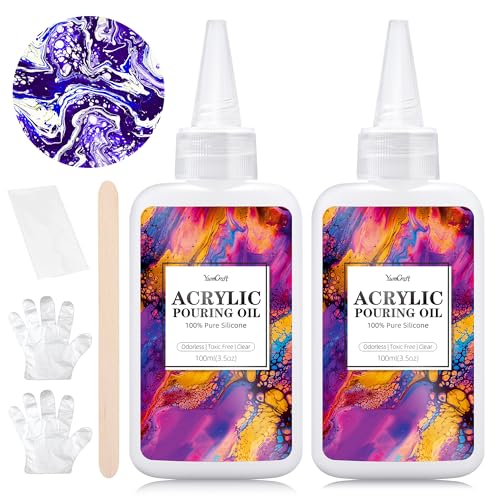 Silikon Gießen Öl 200ml, 2pcs Klar SilikonöL füR Pouring, 100% Reine Acrylfarbe GießEn, Ungiftig Und Geruchlos SilikonöL füR Acrylfarben & Pouring Medium, füR Alle Malereien Acryl, Diy Art Painting von YumCraft