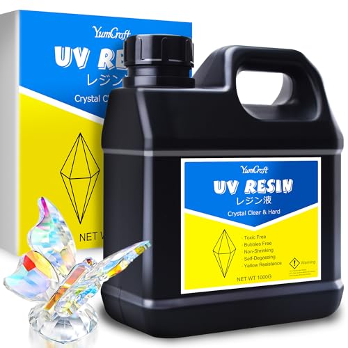 UV Harz - 1000g Klar UV Harz Schnellhärtende UV Kleber für Schmuckherstellung, Harzformen, Basteln - Geruchsarmerz Blasenfreies Harte UV Epoxidharz für DIY Schmuck, Gießen, Anhänger, Malen von YumCraft