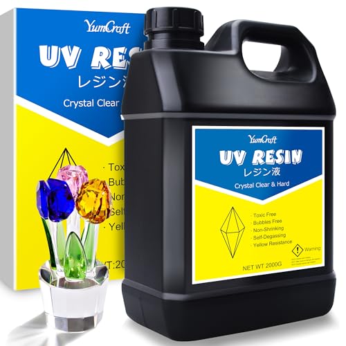 YumCraft UV Harz - 2000g Klar UV Harz Schnellhärtende UV Kleber für Schmuckherstellung, Harzformen, Basteln - Geruchsarmerz Blasenfreies Harte UV Epoxidharz für DIY Schmuck, Gießen, Anhänger, Malen von YumCraft