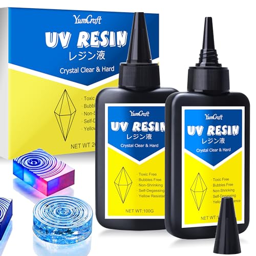 UV Harz - 200g Klar UV Harz Schnellhärtende UV Kleber für Schmuckherstellung, Harzformen, Basteln - Geruchsarmerz Blasenfreies Harte UV Epoxidharz für DIY Schmuck, Gießen, Anhänger, Malen von YumCraft