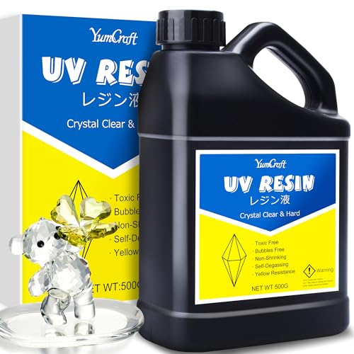 UV Harz - 500g Klar UV Harz Schnellhärtende UV Kleber für Schmuckherstellung, Harzformen, Basteln - Geruchsarmerz Blasenfreies Harte UV Epoxidharz für DIY Schmuck, Gießen, Anhänger, Malen von YumCraft