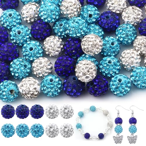 100 Stück Strass-Perlen, 10 mm, für Schmuckherstellung, glänzende runde Shamballa-Disco-Perlen, glitzernd, Strass, Tonperlen für Halsketten, Armbänder, Ohrringe und DIY-Dekoration (Winter) von Yumttero