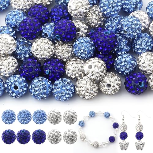 Strass-Perlen, 10 mm, für Schmuckherstellung, glänzende runde Shamballa-Disco-Perlen, glitzernd, für Halsketten, Armbänder, Ohrringe und DIY-Dekoration (Herz des Ozeans), 100 Stück von Yumttero