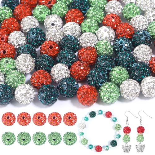 Yumttero 100 Stück Strass-Perlen, 10 mm, Polymer-Strass-Ton-Perlen, Glitzer- und Diamantperlen für Halsketten, Armbänder, Schmuckherstellung, Partygeschenke, Weihnachtsdekoration, Shamballa-Perlen, von Yumttero