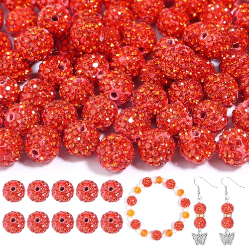 Yumttero 100 Stück Strass-Perlen, 10 mm, Polymer-Strass-Ton-Perlen, Glitzer- und Diamantperlen für Halsketten, Armbänder, Schmuckherstellung, Partygeschenke, Weihnachtsdekoration, Shamballa-Perlen, von Yumttero