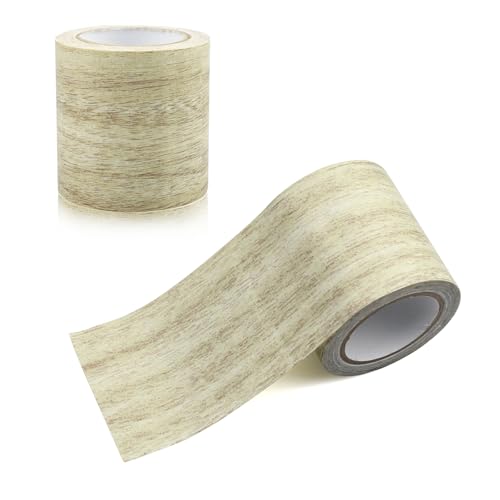 YunBey Klebeband Holzoptik Holzmaserung Reparatur Klebeband Weiss Klebeband für Möbel Klebefolie Holzoptik für Tisch Türen Bordüre Boden, 8cm x 4,57m von YunBey