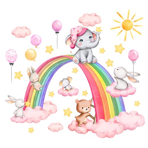 YunBey Wandtattoo Regenbogen, Wandsticker Wolken Stern Elefant Hase Wandaufkleber Wandtattoo Kinderzimmer Mädchen Wanddeko für Wohnzimmer Schlafzimmer Mädchenzimmer von YunBey