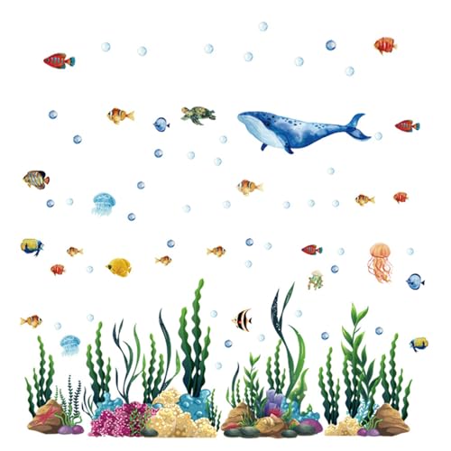 YunBey Wandtattoo Unter dem Meer Fisch Delphin Qualle Seetang Wandsticker Abnehmbar Wandtattoo Meer für Badezimmer Kinderzimmer Schlafzimmer Wanddeko von YunBey