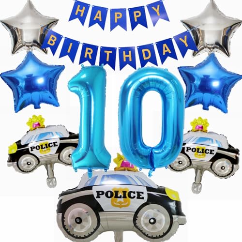 Yunchu Online 10. Polizei Geburtstag Dekoration Polizei Tortendeko Luftballons Polizei 10 Geburtstag Luftballon Blau Zahl 10 Helium Ballon für Polizei Motto Party Junge Geburtstag Party Supplies von Yunchu Online