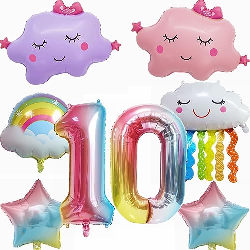 Yunchu Online 10. Regenbogen Geburtstagsdeko Set Geburtstagsdeko 10 Jahr Mädchen Folienballons zum 10. Geburtstag 10. Geburtstag Deko Regenbogen Quasten Ballon für Mädchen Geburtstag Deko von Yunchu Online