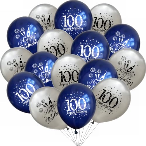 Yunchu Online 100. Geburtstag Luftballons Happy 100th Birthday Ballons Blau Silber 100. Geburtstag Dekoration 100 Jubiläum Geburtstagsparty Deko für Mädchen Jungen 100. Geburtstag Jubiläum Zubehör von Yunchu Online