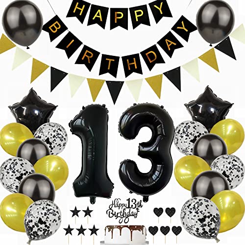 Yunchu Online Schwarz Gold 13. Geburtstag Dekoration Mann Frau 13. Geburtstag Schwarz Gold Party Deko Schwarz Tortendeko Geburtstag 13 Geburtstag Deko Geschenk 13 Geburtstag Deko Ballon von Yunchu Online