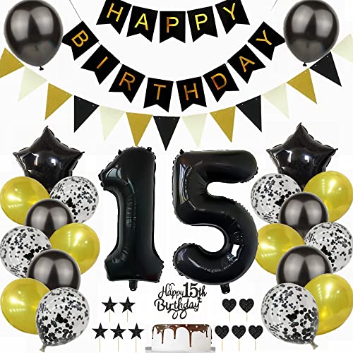 Yunchu Online Schwarz Gold 15. Geburtstag Dekoration Mann Frau 15. Geburtstag Schwarz Gold Party Deko Schwarz Tortendeko Geburtstag 15 Geburtstag Deko Geschenk 15 Geburtstag Deko Ballon von Yunchu Online