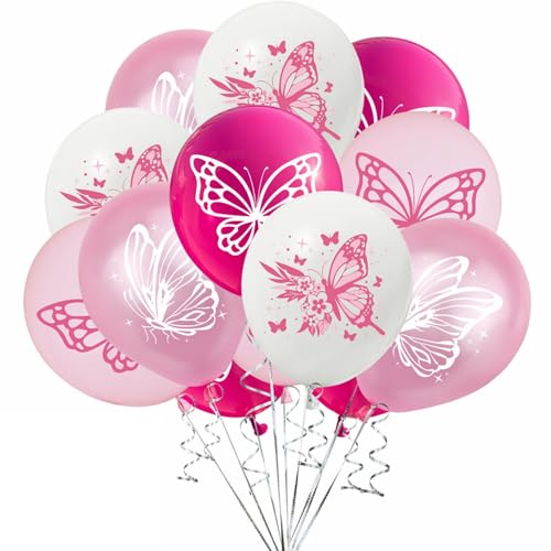 Yunchu Online 16 Stück Rosa Schmetterling Ballons Geburtstagsdeko Mädchen Rosa Deko Geburtstag Mädchen Schmetterling Geburtstag Party für Boho Party Dekoration Baby Shower Hochzeit Geburtstag Dusche von Yunchu Online