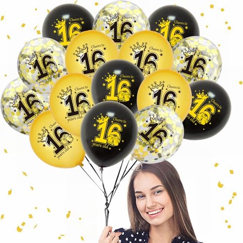 Yunchu Online 16. Geburtstag Luftballons 16. Geburtstag Dekoration Schwarz Gold Party Deko 16 jahre Geburtstag Deko 16 Jubiläum Geburtstagsparty Deko für 16 Geburtstag Mädchen Junge Deko Geschenk von Yunchu Online