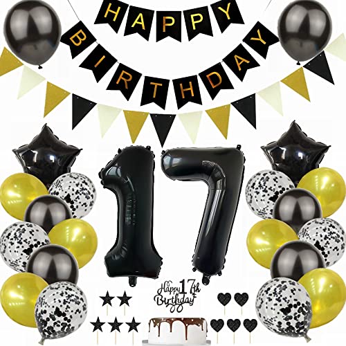 Yunchu Online Schwarz Gold 17. Geburtstag Dekoration Mann Frau 17. Geburtstag Schwarz Gold Party Deko Schwarz Tortendeko Geburtstag 17 Geburtstag Deko Geschenk 17 Geburtstag Deko Ballon von Yunchu Online