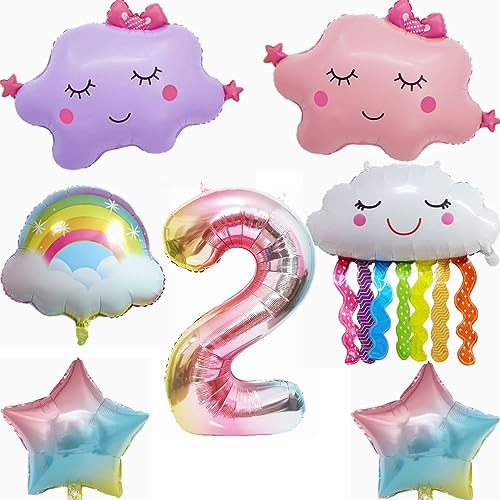 Yunchu Online 2. Regenbogen Geburtstagsdeko Set Geburtstagsdeko 2 Jahr Mädchen Folienballons zum 2. Geburtstag 2. Geburtstag Deko Regenbogen Quasten Ballon für Mädchen Geburtstag Deko von Yunchu Online