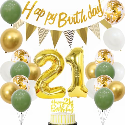 Yunchu Online 21 Geburtstag Deko Frauen Manner 21 Jahre Geburtstag Party Dekoration 21. Geburtstag Tortendeko Sage Grün Weiß Gold Party Ballons für Geburtstagsdeko 21 Jahre Geburtstag Party Dekoration von Yunchu Online