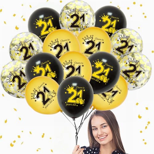 Yunchu Online 21. Geburtstag Luftballons 21. Geburtstag Dekoration Schwarz Gold Party Deko 21 jahre Geburtstag Deko 21 Jubiläum Geburtstagsparty Deko für 21 Geburtstag Mädchen Junge Deko Geschenk von Yunchu Online