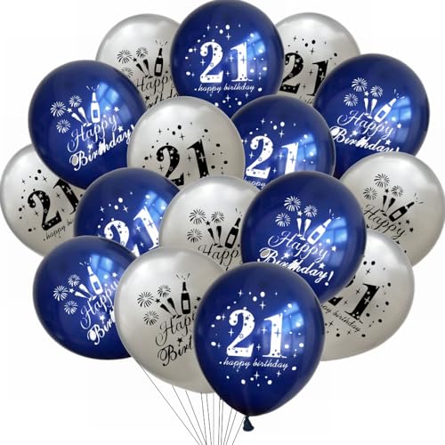 Yunchu Online 21. Geburtstag Luftballons Happy 21th Birthday Ballons Blau Silber 21. Geburtstag Dekoration 21 Jubiläum Geburtstagsparty Deko für Mädchen Jungen 21. Geburtstag Jubiläum Zubehör von Yunchu Online