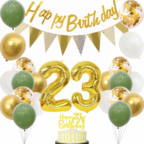 Yunchu Online 23 Geburtstag Deko Frauen Manner 23 Jahre Geburtstag Party Dekoration 23. Geburtstag Tortendeko Sage Grün Weiß Gold Party Ballons für Geburtstagsdeko 23 Jahre Geburtstag Party Dekoration von Yunchu Online