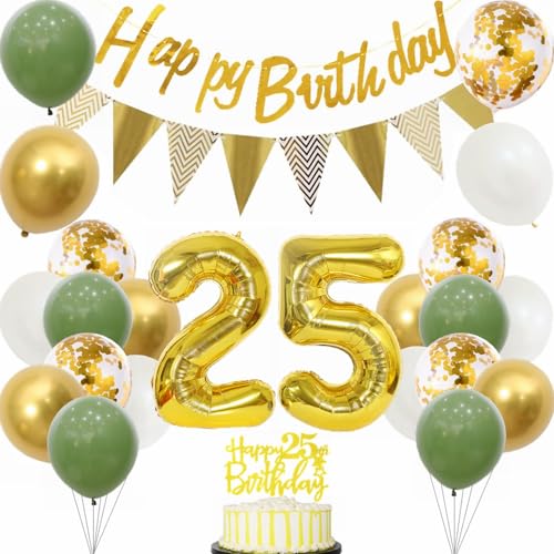 Yunchu Online 25 Geburtstag Deko Frauen Manner 25 Jahre Geburtstag Party Dekoration 25. Geburtstag Tortendeko Sage Grün Weiß Gold Party Ballons für Geburtstagsdeko 25 Jahre Geburtstag Party Dekoration von Yunchu Online