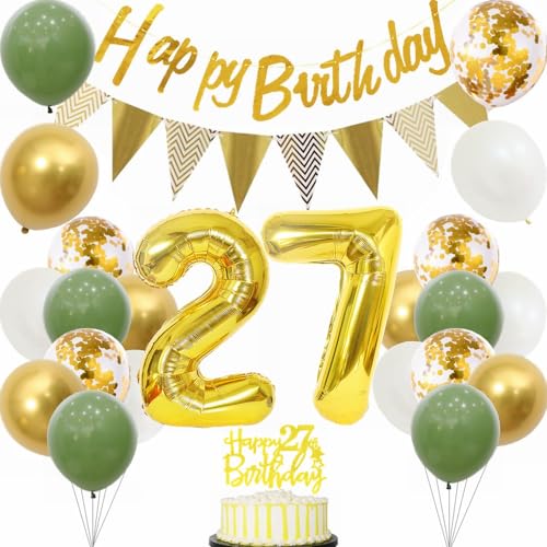 Yunchu Online 27 Geburtstag Deko Frauen Manner 27 Jahre Geburtstag Party Dekoration 27. Geburtstag Tortendeko Sage Grün Weiß Gold Party Ballons für Geburtstagsdeko 27 Jahre Geburtstag Party Dekoration von Yunchu Online