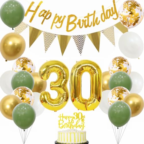 Yunchu Online 30 Geburtstag Deko Frauen Manner 30 Jahre Geburtstag Party Dekoration 30. Geburtstag Tortendeko Sage Grün Weiß Gold Party Ballons für Geburtstagsdeko 30 Jahre Geburtstag Party Dekoration von Yunchu Online