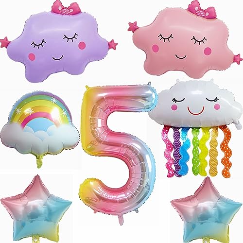 Yunchu Online 5. Regenbogen Geburtstagsdeko Set Geburtstagsdeko 5 Jahr Mädchen Folienballons zum 5. Geburtstag 5. Geburtstag Deko Regenbogen Quasten Ballon für Mädchen Geburtstag Deko von Yunchu Online