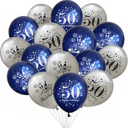 Yunchu Online 50. Geburtstag Luftballons Happy 50th Birthday Ballons Blau Silber 50. Geburtstag Dekoration 50 Jubiläum Geburtstagsparty Deko für Mädchen Jungen 50. Geburtstag Jubiläum Zubehör von Yunchu Online