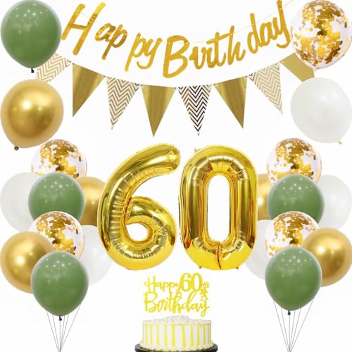 Yunchu Online 60 Geburtstag Deko Frauen Manner 60 Jahre Geburtstag Party Dekoration 60. Geburtstag Tortendeko Sage Grün Weiß Gold Party Ballons für Geburtstagsdeko 60 Jahre Geburtstag Party Dekoration von Yunchu Online