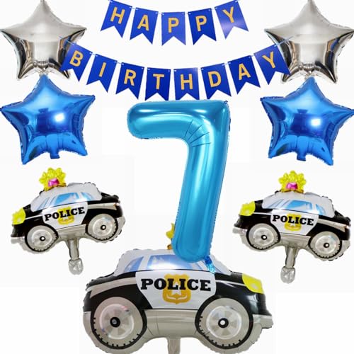 Yunchu Online 7. Polizei Geburtstag Dekoration Polizei Tortendeko Luftballons Polizei 7 Geburtstag Luftballon Blau Zahl 7 Helium Ballon für Polizei Motto Party Junge Geburtstag Party Supplies von Yunchu Online