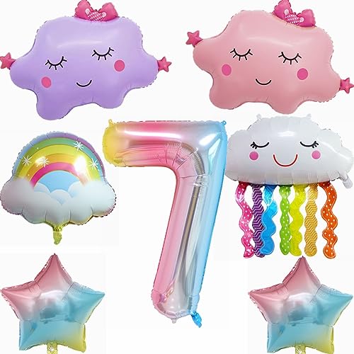 Yunchu Online 7. Regenbogen Geburtstagsdeko Set Geburtstagsdeko 7 Jahr Mädchen Folienballons zum 7. Geburtstag 7. Geburtstag Deko Regenbogen Quasten Ballon für Mädchen Geburtstag Deko von Yunchu Online