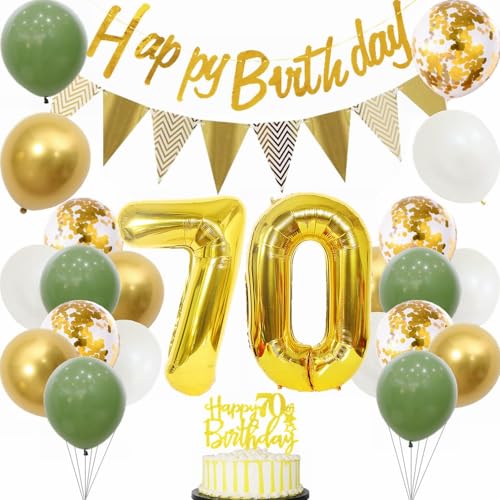 Yunchu Online 70 Geburtstag Deko Frauen Manner 70 Jahre Geburtstag Party Dekoration 70. Geburtstag Tortendeko Sage Grün Weiß Gold Party Ballons für Geburtstagsdeko 70 Jahre Geburtstag Party Dekoration von Yunchu Online