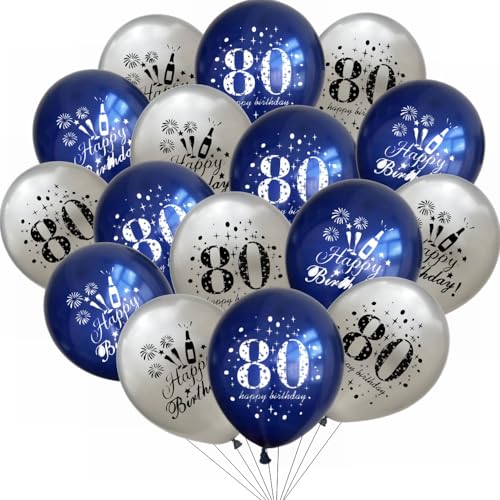 Yunchu Online 80. Geburtstag Luftballons Happy 80th Birthday Ballons Blau Silber 80. Geburtstag Dekoration 80 Jubiläum Geburtstagsparty Deko für Mädchen Jungen 80. Geburtstag Jubiläum Zubehör von Yunchu Online