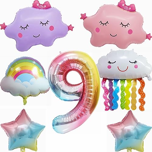 Yunchu Online 9. Regenbogen Geburtstagsdeko Set Geburtstagsdeko 9 Jahr Mädchen Folienballons zum 9. Geburtstag 9. Geburtstag Deko Regenbogen Quasten Ballon für Mädchen Geburtstag Deko von Yunchu Online